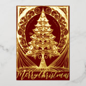 メリークリスマスツリー抽象芸術テーマイラストレーション 箔シーズンカード (正面)