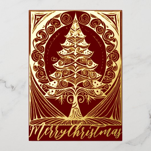メリークリスマスツリー抽象芸術テーマイラストレーション 箔シーズンカード (正面)