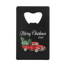 メリークリスマスツリー日付ヴィンテージレッドトラックブラック クレジットカード栓抜き