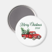 メリークリスマスツリー日付ヴィンテージレッドトラック マグネット (正面/裏面)