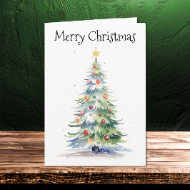 メリークリスマスツリー水彩家族 カード