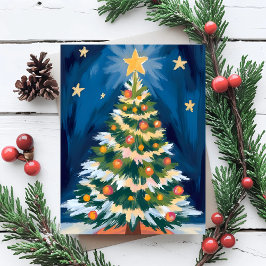 メリークリスマスツリー水彩画 シーズンポストカード
