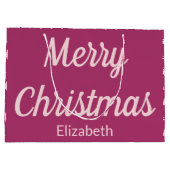 メリークリスマスツリー深いピンク淡い色のとピンク名 ラージペーパーバッグ (裏面)