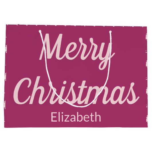 メリークリスマスツリー深いピンク淡い色のとピンク名 ラージペーパーバッグ (裏面)