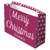 メリークリスマスツリー深いピンク淡い色のとピンク名 ラージペーパーバッグ (裏面アングル)