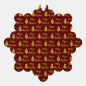 メリークリスマスツリー深い赤と金ゴールドスクリプト オーナメントカード (裏面)