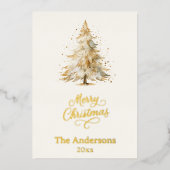 メリークリスマスツリー白写真年レビュー 箔シーズンカード (正面)