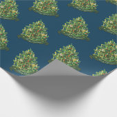 メリークリスマスツリー素朴ヴィンテージクラシックブルー ラッピングペーパー (角)