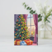 メリークリスマスツリー絵を描ホリデーズカード シーズンポストカード (スタンド正面)