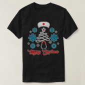 メリークリスマスツリー聴診器ナースおもしろいかわいい Tシャツ (デザイン正面)