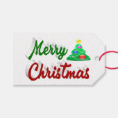 メリークリスマスツリー赤い緑のスクリプト ギフトタグ (正面(横))