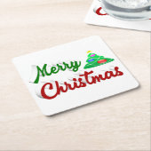 メリークリスマスツリー赤い緑のスクリプト スクエアペーパーコースター (アングル)