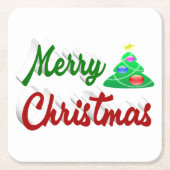 メリークリスマスツリー赤い緑のスクリプト スクエアペーパーコースター (正面)