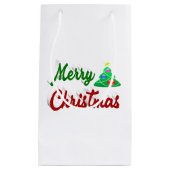 メリークリスマスツリー赤い緑のスクリプト スモールペーパーバッグ (正面)