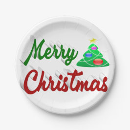 メリークリスマスツリー赤い緑のスクリプト ペーパープレート