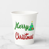 メリークリスマスツリー赤い緑のスクリプト 紙コップ (正面)