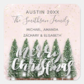 メリークリスマスツリー金ゴールドピンク冬ライトスノー スクエアシール (正面)