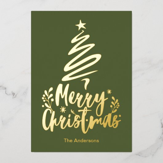 メリークリスマスツリー金箔クリスマスカード 箔シーズンカード (正面)