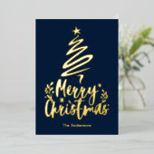 メリークリスマスツリー金箔クリスマスカード 箔シーズンカード (立ち正面)