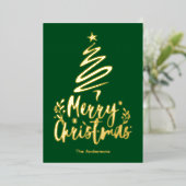 メリークリスマスツリー金箔クリスマスカード 箔シーズンカード (立ち正面)