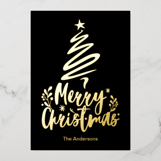 メリークリスマスツリー金箔クリスマスカード 箔シーズンカード (正面)