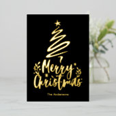 メリークリスマスツリー金箔クリスマスカード 箔シーズンカード (立ち正面)