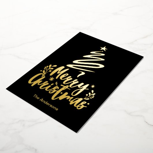 メリークリスマスツリー金箔クリスマスカード 箔シーズンカード (回転した状態)
