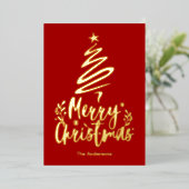 メリークリスマスツリー金箔クリスマスカード 箔シーズンカード (立ち正面)