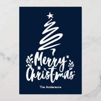 メリークリスマスツリー銀箔クリスマスカード 箔シーズンカード