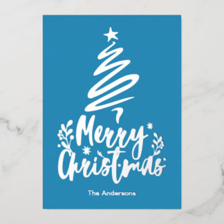 メリークリスマスツリー銀箔クリスマスカード 箔シーズンカード