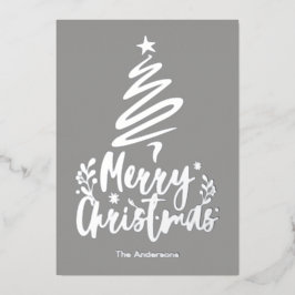 メリークリスマスツリー銀箔クリスマスカード 箔シーズンカード