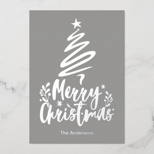 メリークリスマスツリー銀箔クリスマスカード 箔シーズンカード (正面)