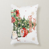 メリークリスマスツリー雪だるまとプレゼント アクセントクッション (正面(垂直))