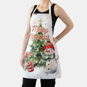 メリークリスマスツリー雪だるまとプレゼント エプロン (インサイチュ)