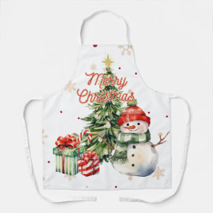 メリークリスマスツリー雪だるまとプレゼント エプロン