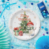 メリークリスマスツリー雪だるまとプレゼント ペーパープレート (パーティー)
