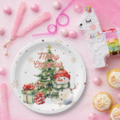 メリークリスマスツリー雪だるまとプレゼント ペーパープレート (パーティー)