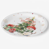 メリークリスマスツリー雪だるまとプレゼント ペーパープレート (アングル)