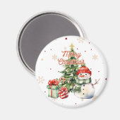 メリークリスマスツリー雪だるまとプレゼント マグネット (正面/裏面)