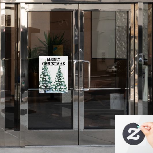 メリークリスマスツリー雪片 ウィンドウサイン (オフィスドア)