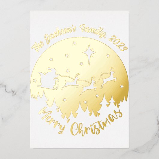 メリークリスマスツリー1枚かわいいタイプ 箔シーズンカード (正面)