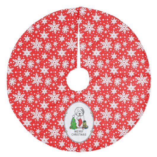 メリークリスマスツリー2オールドイングリッシュシェプドッググレー1 フリース ツリースカート (正面)