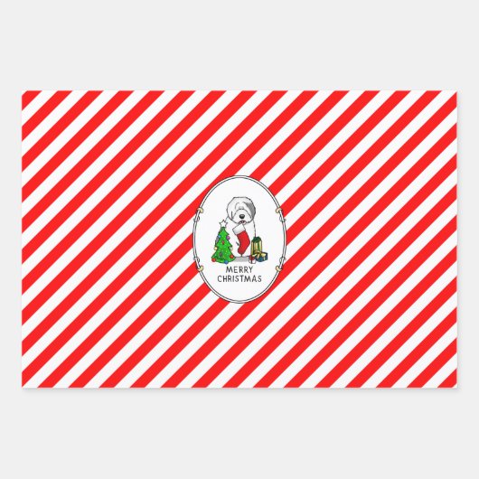 メリークリスマスツリー2オールドイングリッシュシェプドッググレー1 ラッピングペーパーシート (正面3)