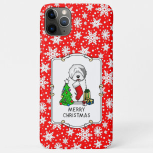 メリークリスマスツリー2オールドイングリッシュシェプドッググレー1 iPhone 11 PRO MAXケース