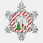 メリークリスマスツリー2プードル(白)犬かわいい スノーフレークピューターオーナメント (正面)