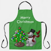 メリークリスマスツリー3D雪だるまグリーンラージ エプロン (正面)