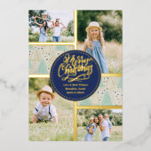 メリークリスマスツリー4フォトコラージミント金ゴールド 箔シーズンカード (正面)