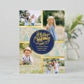 メリークリスマスツリー4フォトコラージミント金ゴールド 箔シーズンカード (立ち正面)