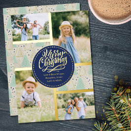 メリークリスマスツリー4フォトコラージミント金ゴールド 箔シーズンカード