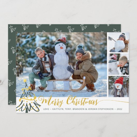 メリークリスマスツリー4フォトコラージュ シーズンカード (正面/裏面)